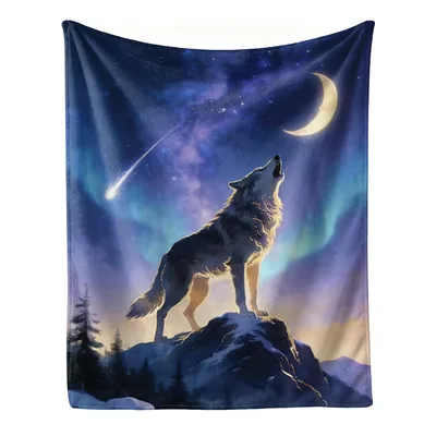 Howling Wolf Under Aurora Blanket: Wild Night Sky Design