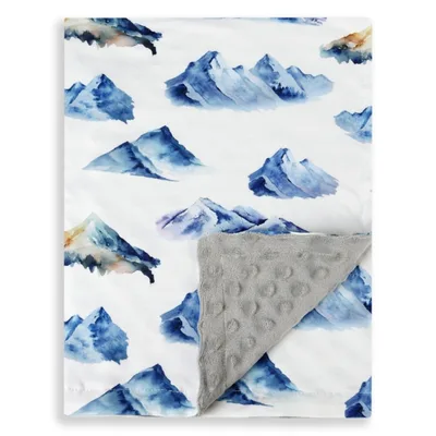 Blue Watercolor Mountains Pattern Blanket for Nursery and Cozy Days