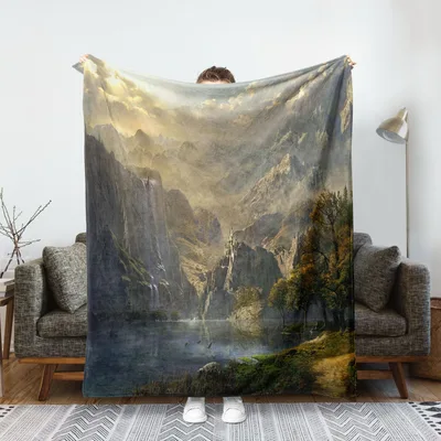 Mountain Forest Lake Landscape Blanket: Fantasy Castle Art