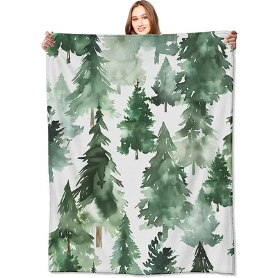 Watercolor Pine Trees Blanket: Enchanted Forest Art for Nature Lovers