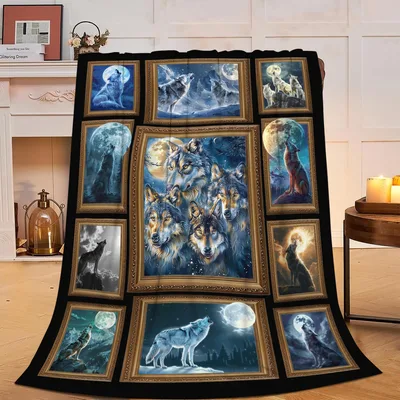 Wolves in Moonlight Panels Blanket: Framed Wolf Art for Nature Lovers