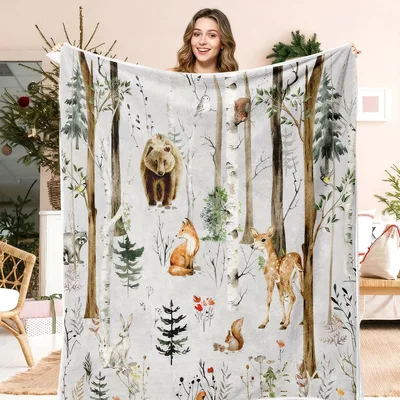 Woodland Forest Animals Pattern Blanket: Nature Lovers' Cozy Escape