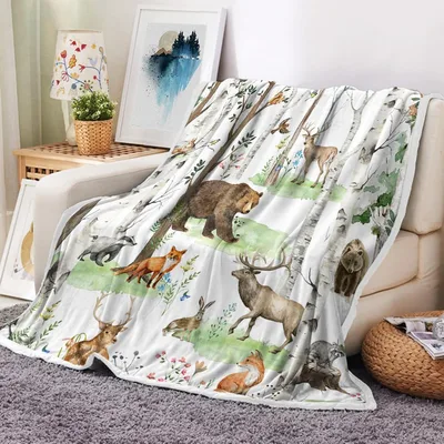 Rustic Forest Wild Animals Blanket featuring watercolor bears