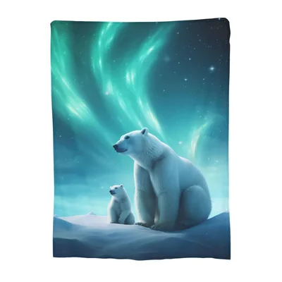 Polar Bears Beneath Aurora Blanket: Arctic Wildlife Design