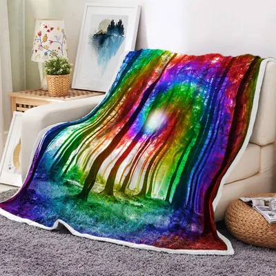 Rainbow Galaxy Forest Path Blanket: A Mystical Woodland Journey