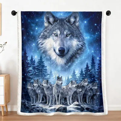 Wolf Portrait Forest Scene Blanket featuring a giant wolf face