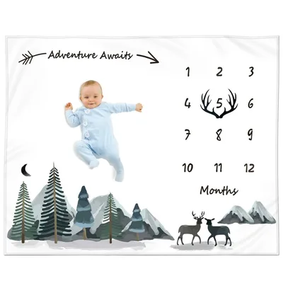 Adventure Awaits Mountain Milestone Blanket for Baby Growth Tracking