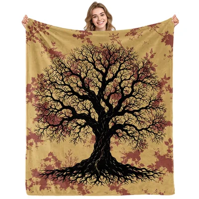 Tree of Life Pattern Blanket: Ancient Symbol on a Soft Fleece Throw