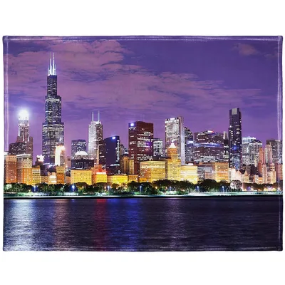 Chicago Skyline at Night Blanket: Cityscape Throw for Illinois Fans