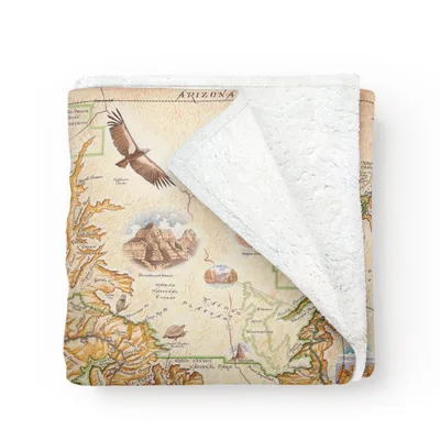 Grand Canyon Vintage Map Blanket features a sepia-toned