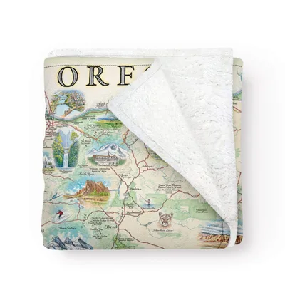 Oregon State Map Art Blanket features a vintage illustrated