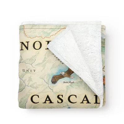 North Cascades Park Map Blanket: Vintage Map and Eagle Design