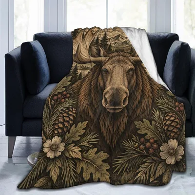 Moose Cabin Pattern Blanket: Wild Nature Print for Forest Lovers