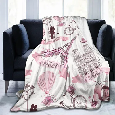 Romantic Paris Pink Pattern Blanket: Eiffel Tower and Floral Design