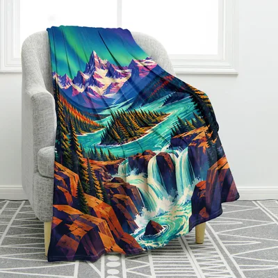 Mountain Waterfall Nature Print Blanket