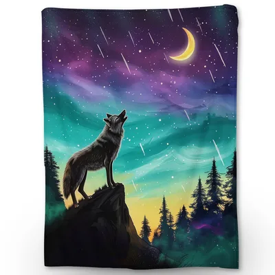 Wolf Howling Under Northern Blanket: A Wolf on a Cliff