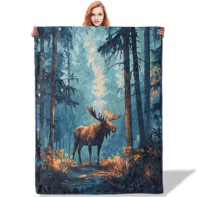 Moose in Misty Forest Blanket: A Majestic Wildlife Scene