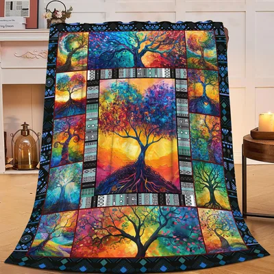 Colorful Tree of Life Blanket: Vibrant Patchwork Art for Nature Lovers