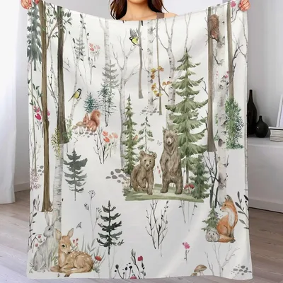 Watercolor Woodland Forest Animals Blanket: Rustic Wildlife Art