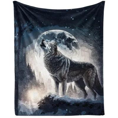 Wolf Howling at Moon Blanket No. 2: Wild Night Scene for Nature Lovers