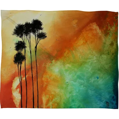 Silhouette Trees at Sunset Blanket: Abstract Landscape Art