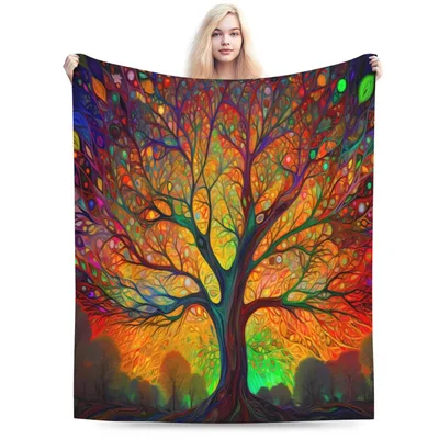 Colorful Tree of Life Blanket: Vibrant Artistic Forest Design – Design 2