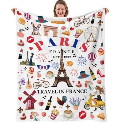 Paris France Travel Icons Blanket: A Vintage Paris Souvenir Design
