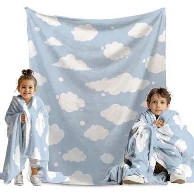 Blue Clouds Pattern Blanket No. 2: Fluffy Sky Design for Kids