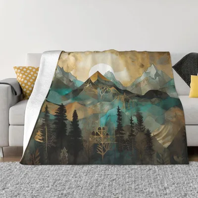 Mountain Trees Landscape Sunset Blanket