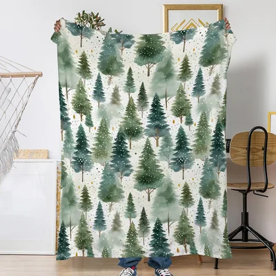 Watercolor Fir Tree Forest Blanket: Soft Green Pine Wood Design