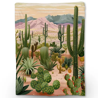 Desert Cactus Landscape Blanket: A VibrantPRINTED ARTWORK