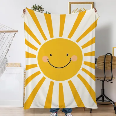 Smiling Yellow Sun Rays Blanket: Bright Face Design for Cozy Spaces