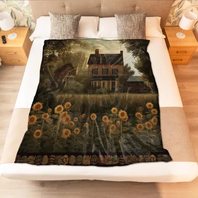 Farmhouse Sunflower Field Night Blanket: Rustic Country Home Design