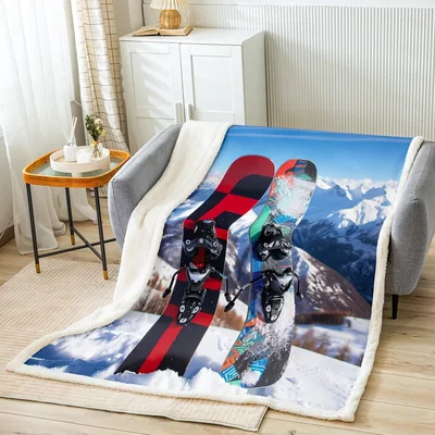Snowboarders on Snowy Mountain Blanket