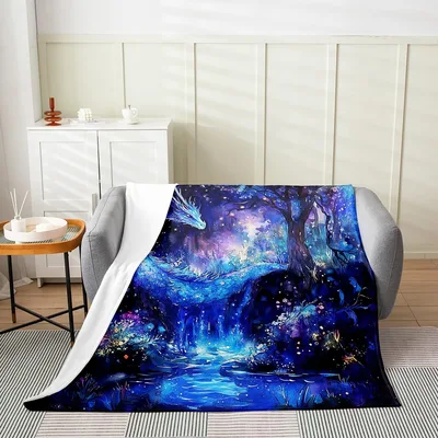 Starry Galaxy Forest Landscape Blanket