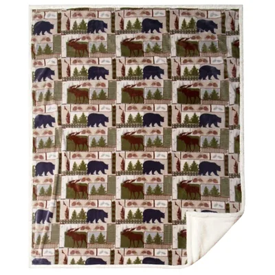 Bears and Moose Lodge Pattern Blanket: Rustic Wildlife Design