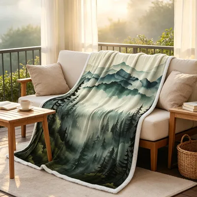 Misty Forest Waterfall Landscape Blanket for Nature Lovers