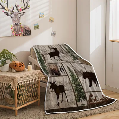 Rustic Cabin Bears Blanket featuring bear moose