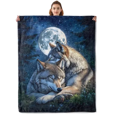Wolves Under Full Moon Blanket