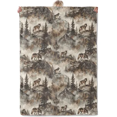 Wolves in Mountain Forest Blanket: Wild Landscape Design