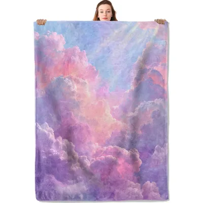 Pink Cloudscape Sky Blanket: Dreamy Pink and Purple Cloud Art