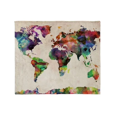 Watercolor World Map Blanket: Vibrant Artistic Globe Design