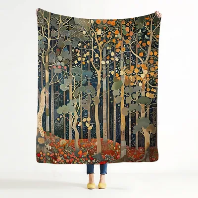 Vintage Forest Botanical Pattern Blanket: A rustic