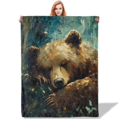 Bear Painting Portrait Blanket: Artistic Bear Sleep Design