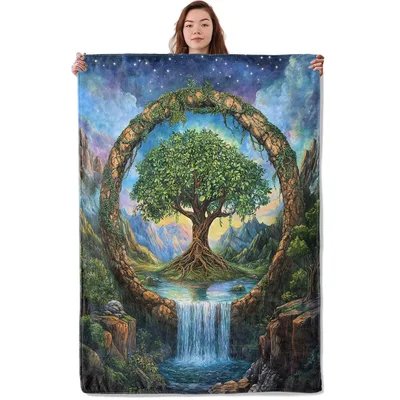 Tree of Life Waterfall Blanket: Enchanted Tree and Starry Sky Design
