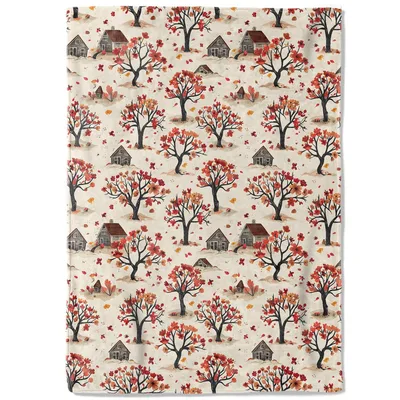 Farmhouse Cottage Autumn Trees Blanket for Rustic Fall Decor