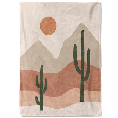 Minimalist Desert Cactus Mountains Blanket for Boho Home Decor
