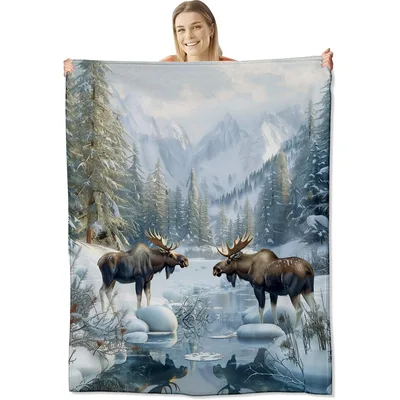 Moose in Winter Forest Blanket: A Majestic Snowy Scene