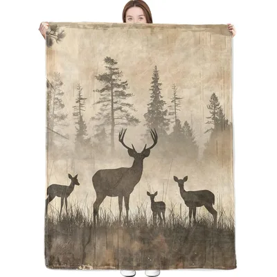 Vintage Deer Forest Silhouette Blanket