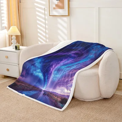 Aurora Over Snowy Landscape Blanket: Stormy Road Art